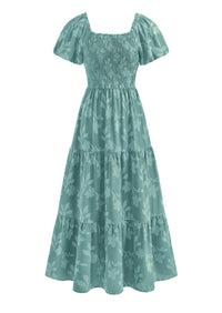 PRETTYGARDEN Women's 2026 Summer Boho Maxi Dresses Floral Short Sleeve Square Neck Smocked Flowy Long Dress Vacation Outfits PRETTYGARDEN