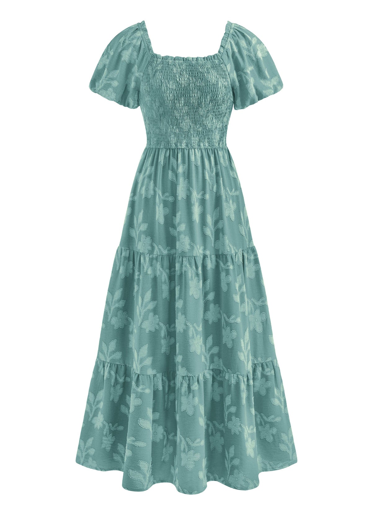PRETTYGARDEN Women's 2026 Summer Boho Maxi Dresses Floral Short Sleeve Square Neck Smocked Flowy Long Dress Vacation Outfits PRETTYGARDEN