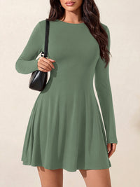 PRETTYGARDEN Womens Fall Mini Dress 2026 Crewneck Long Sleeve Tie Back Waist A Line Flowy Casual Dresses Fashion Outfits