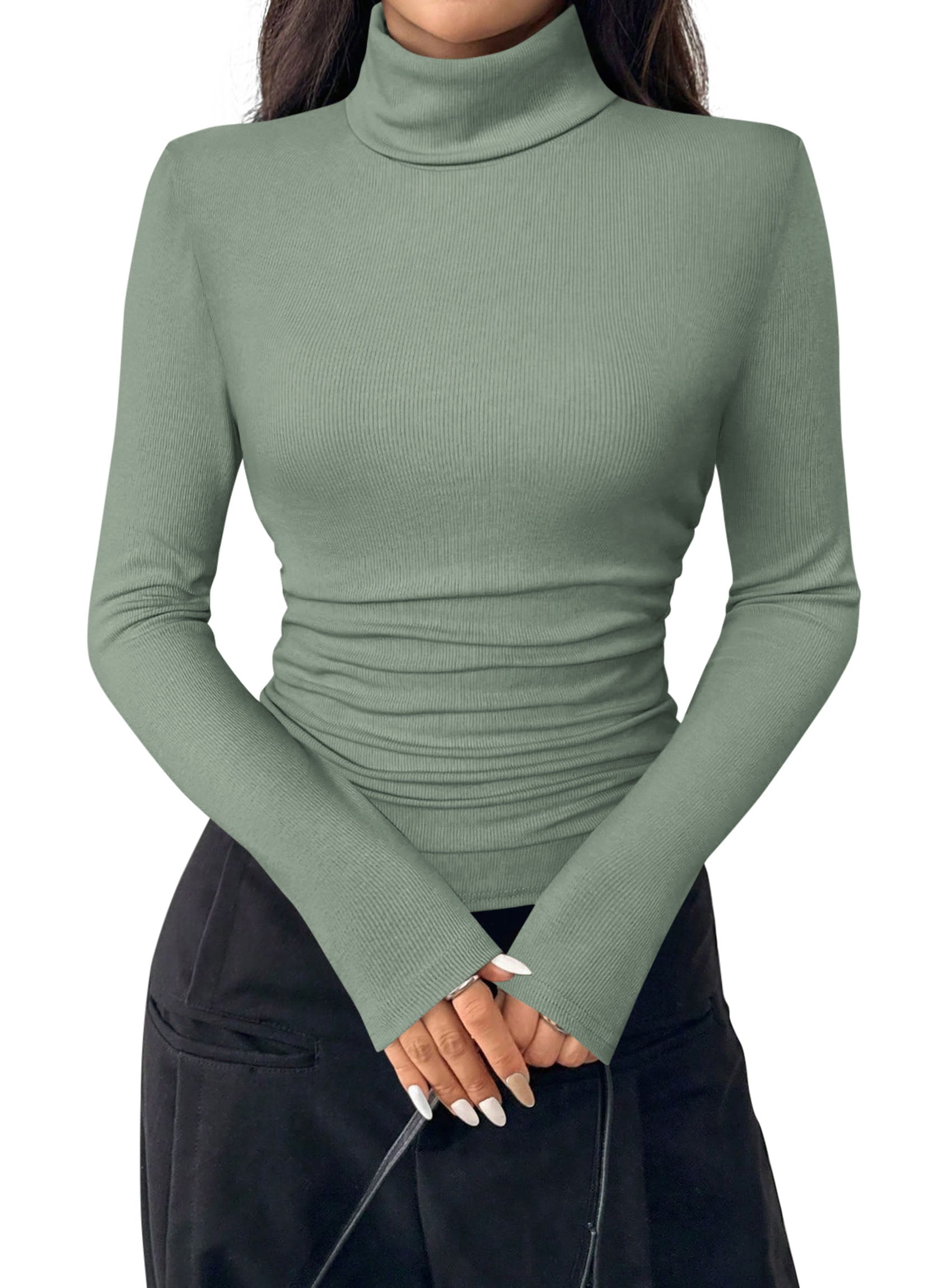 PRETTYGARDEN Turtleneck Tops for Women Long Sleeve Shirts | Slim Fitted Underscrub, Ribbed Knit Thermal Undershirts, 2026 Fall Casual Going Out Outfits, Base Layer Winter Clothes