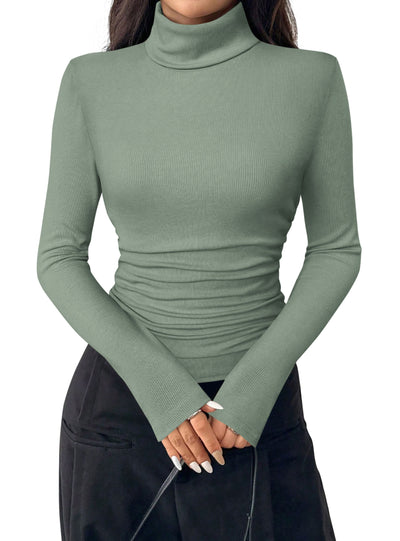 PRETTYGARDEN Turtleneck Tops for Women Long Sleeve Shirts | Slim Fitted Underscrub, Ribbed Knit Thermal Undershirts, 2026 Fall Casual Going Out Outfits, Base Layer Winter Clothes