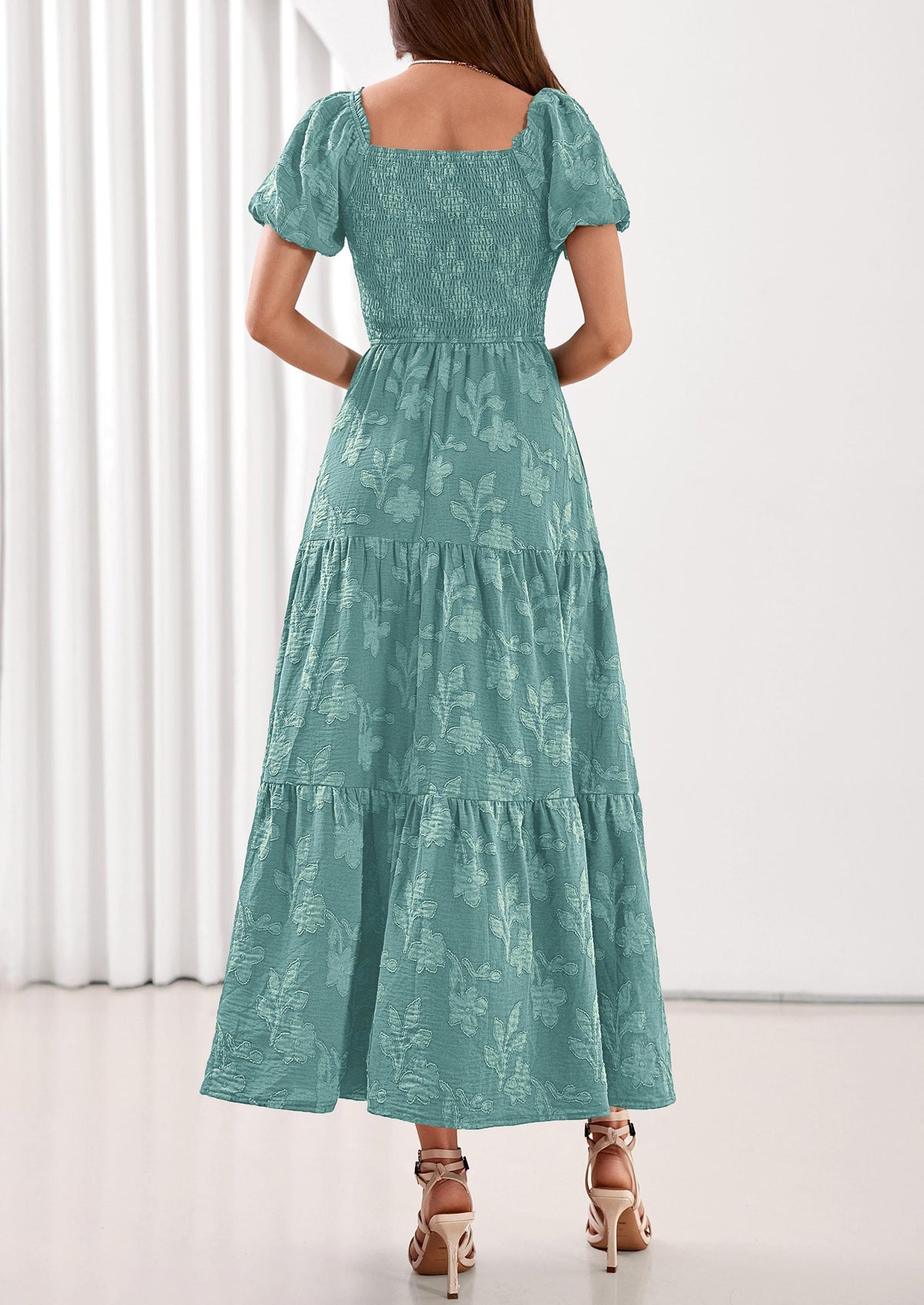 PRETTYGARDEN Women's 2026 Summer Boho Maxi Dresses Floral Short Sleeve Square Neck Smocked Flowy Long Dress Vacation Outfits PRETTYGARDEN