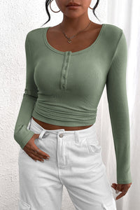 PRETTYGARDEN Women's Spring Fall Long Sleeve Henley T Shirts Button Ribbed Knit Slim Fit Casual Basic Tops Blouse