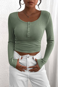 PRETTYGARDEN Women's Spring Fall Long Sleeve Henley T Shirts Button Ribbed Knit Slim Fit Casual Basic Tops Blouse