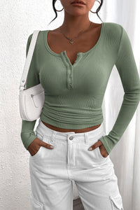 PRETTYGARDEN Women's Spring Fall Long Sleeve Henley T Shirts Button Ribbed Knit Slim Fit Casual Basic Tops Blouse