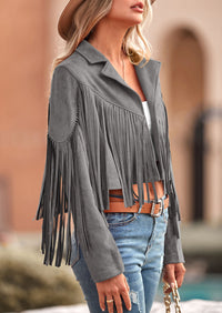PRETTYGARDEN Women's Fringe Faux Suede Leather Jackets Fashion Tassel Motorcycle Cropped Coats