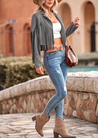 PRETTYGARDEN Women's Fringe Faux Suede Leather Jackets Fashion Tassel Motorcycle Cropped Coats