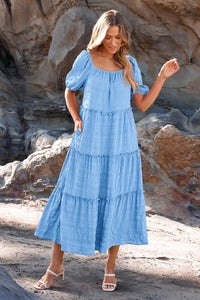 Casual Maxi Dresses Summer Short Sleeve Off The Shoulder Ruffle Tiered Flowy Boho Party Beach Long Dress