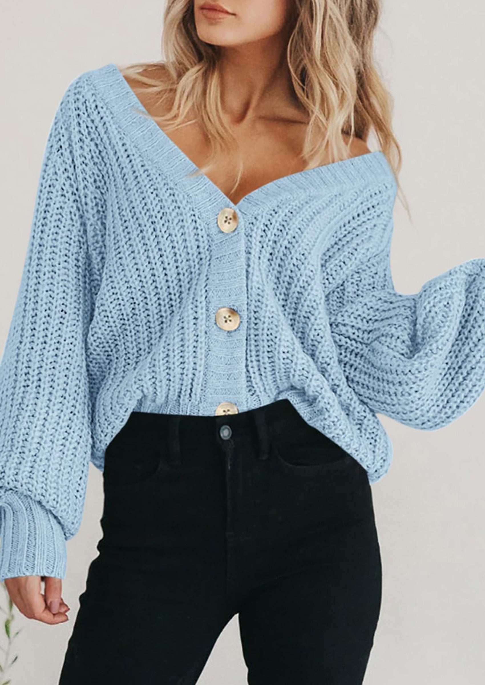 PRETTYGARDEN Women's Chunky Knit Open Front Sweater Long Sleeve Button Loose Short Cardigan Outerwear Coats