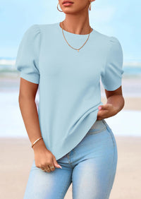 PRETTYGARDEN Womens Tops Spring Summer Puff Short Sleeve Sweater Crewneck Knit Work Blouses Dressy Casual Trendy Shirts PRETTYGARDEN