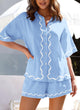 2 Piece Summer Button Down Shirts And Lounge Shorts Pajama Sets