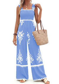 PRETTYGARDEN Womens Jumpsuit Casual One Piece Boho Summer Outfits Shirred Strap Wide Leg Long Pants Rompers With Pockets