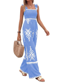PRETTYGARDEN Womens Jumpsuit Casual One Piece Boho Summer Outfits Shirred Strap Wide Leg Long Pants Rompers With Pockets