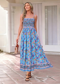 PRETTYGARDEN Womens Floral Maxi Dress Boho Casual Summer Spaghetti Strap Smocked Sleeveless Flowy Beach Vacation Dresses