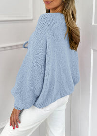 PRETTYGARDEN Women's Tie Front Bow Cardigan Sweaters Chunky Knit Long Puff Sleeve Trendy Fall Winter Jacket Coats