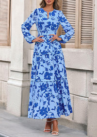 PRETTYGARDEN Women's Fall Boho Maxi Dresses Floral Long Sleeve V Neck Flowy Elegant Wedding Guest Dress Vacation Outfits