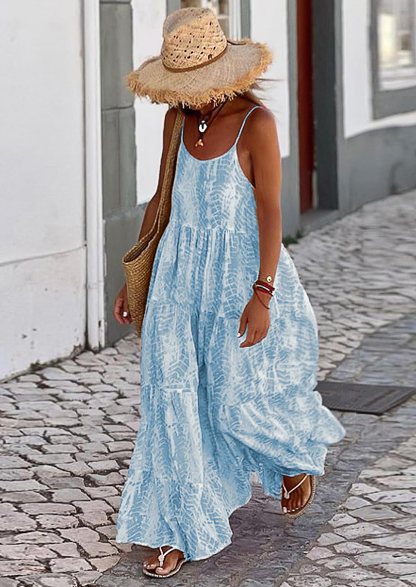 PRETTYGARDEN Women Summer Dresses Spaghetti Strap Scoop Neck Floral Maxi Dress Flowy Boho Long Sundress with Pockets