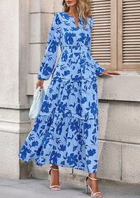 PRETTYGARDEN Women's Fall Boho Maxi Dresses Floral Long Sleeve V Neck Flowy Elegant Wedding Guest Dress Vacation Outfits