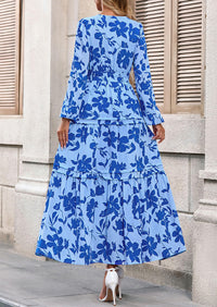 PRETTYGARDEN Women's Fall Boho Maxi Dresses Floral Long Sleeve V Neck Flowy Elegant Wedding Guest Dress Vacation Outfits