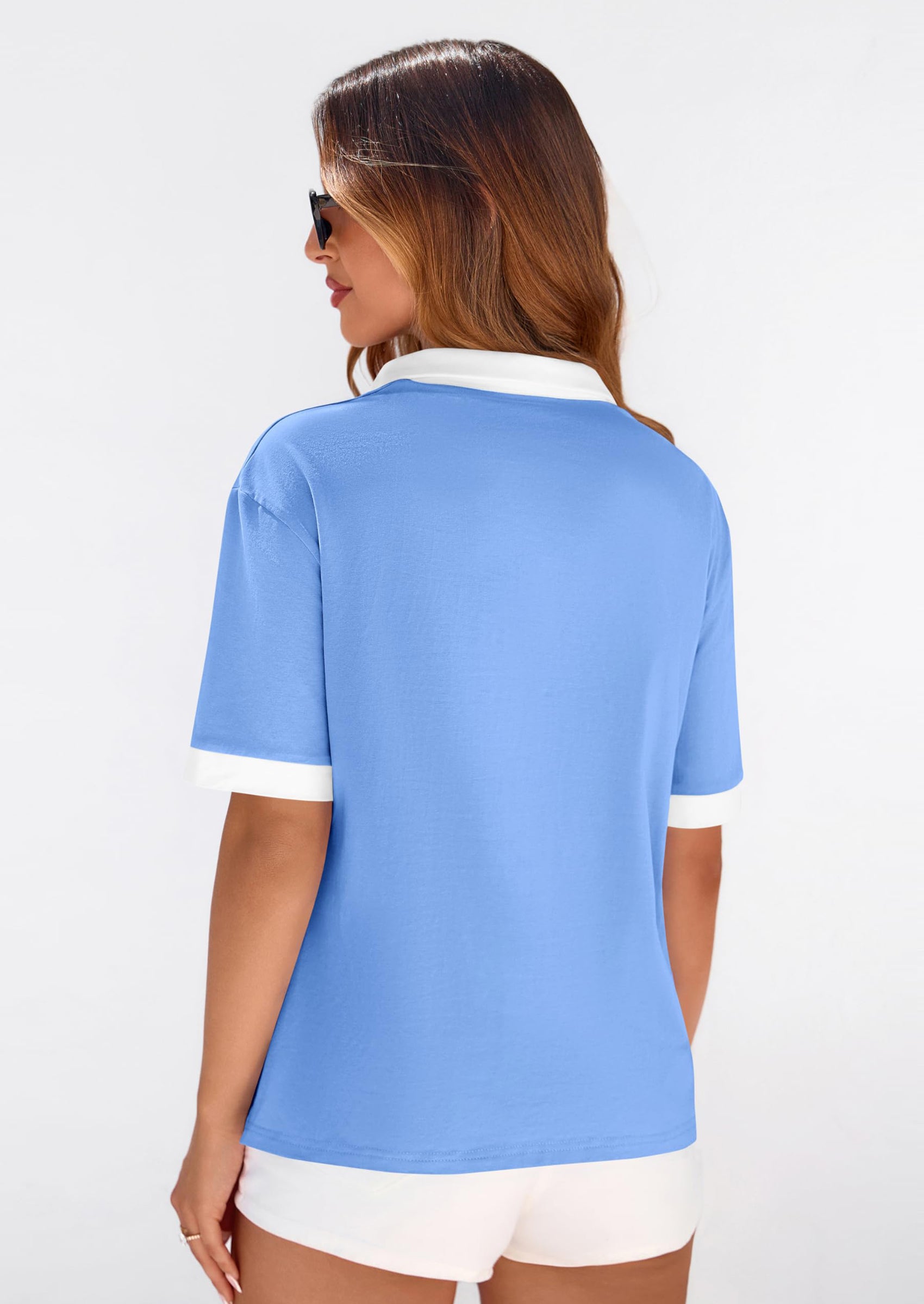 PRETTYGARDEN Summer Short Sleeve Polo Shirts for Women Collared V Neck Work Dressy Tops Knit Loose Business Casual Outfits PRETTYGARDEN