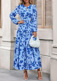 PRETTYGARDEN Women's Fall Boho Maxi Dresses Floral Long Sleeve V Neck Flowy Elegant Wedding Guest Dress Vacation Outfits