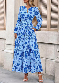 PRETTYGARDEN Women's Fall Boho Maxi Dresses Floral Long Sleeve V Neck Flowy Elegant Wedding Guest Dress Vacation Outfits