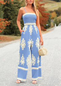 Spaghetti Strap Wide Leg Boho Jumpsuits