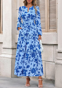 PRETTYGARDEN Women's Fall Boho Maxi Dresses Floral Long Sleeve V Neck Flowy Elegant Wedding Guest Dress Vacation Outfits