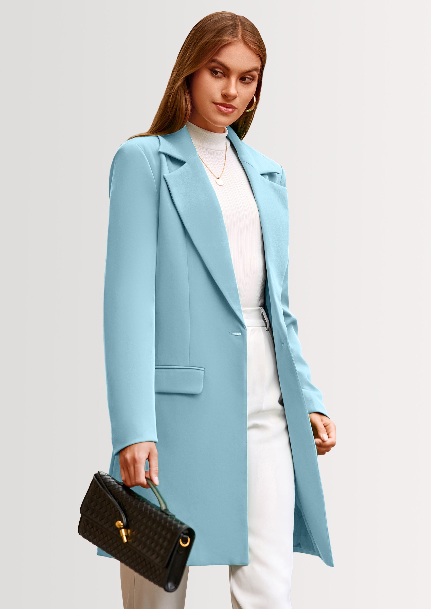 PRETTYGARDEN Women's Spring Fall Long Blazer Jackets Long Sleeve Lapel Pockets Loose Fit Work Casual Blazers Outerwear
