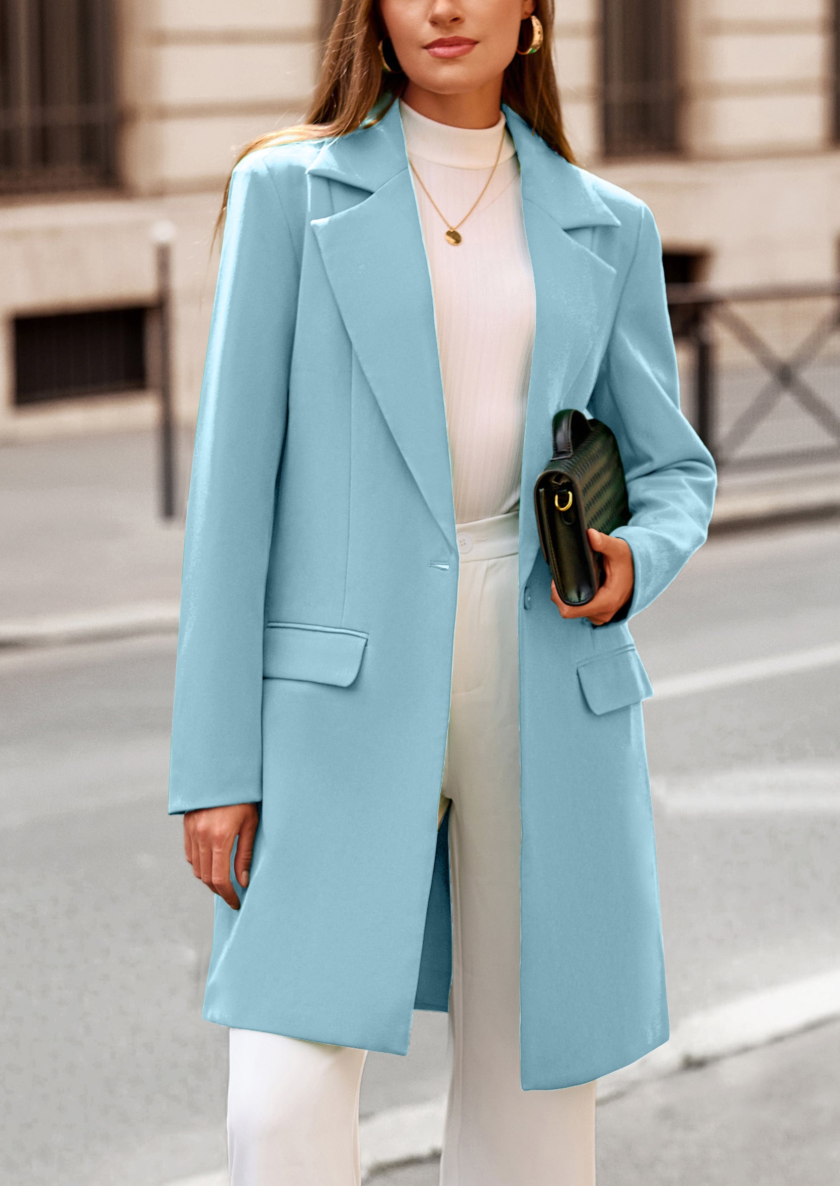 PRETTYGARDEN Women's Spring Fall Long Blazer Jackets Long Sleeve Lapel Pockets Loose Fit Work Casual Blazers Outerwear