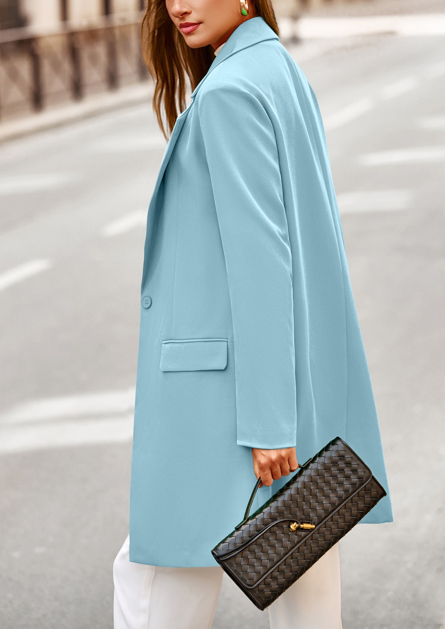 PRETTYGARDEN Women's Spring Fall Long Blazer Jackets Long Sleeve Lapel Pockets Loose Fit Work Casual Blazers Outerwear