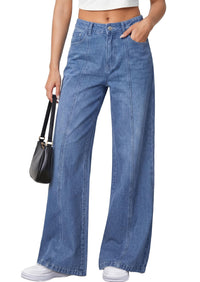 PRETTYGARDEN Women's Wide Leg Jeans High Waisted Stretchy Baggy Seamed Front Denim Palazzo Pants Summer Fashion Clothes