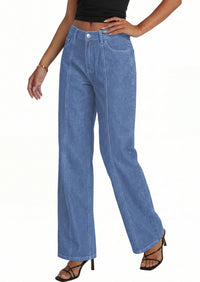 PRETTYGARDEN Women's Wide Leg Jeans High Waisted Stretchy Baggy Seamed Front Denim Palazzo Pants Summer Fashion Clothes