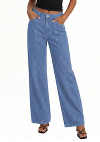 PRETTYGARDEN Women's Wide Leg Jeans High Waisted Stretchy Baggy Seamed Front Denim Palazzo Pants Summer Fashion Clothes