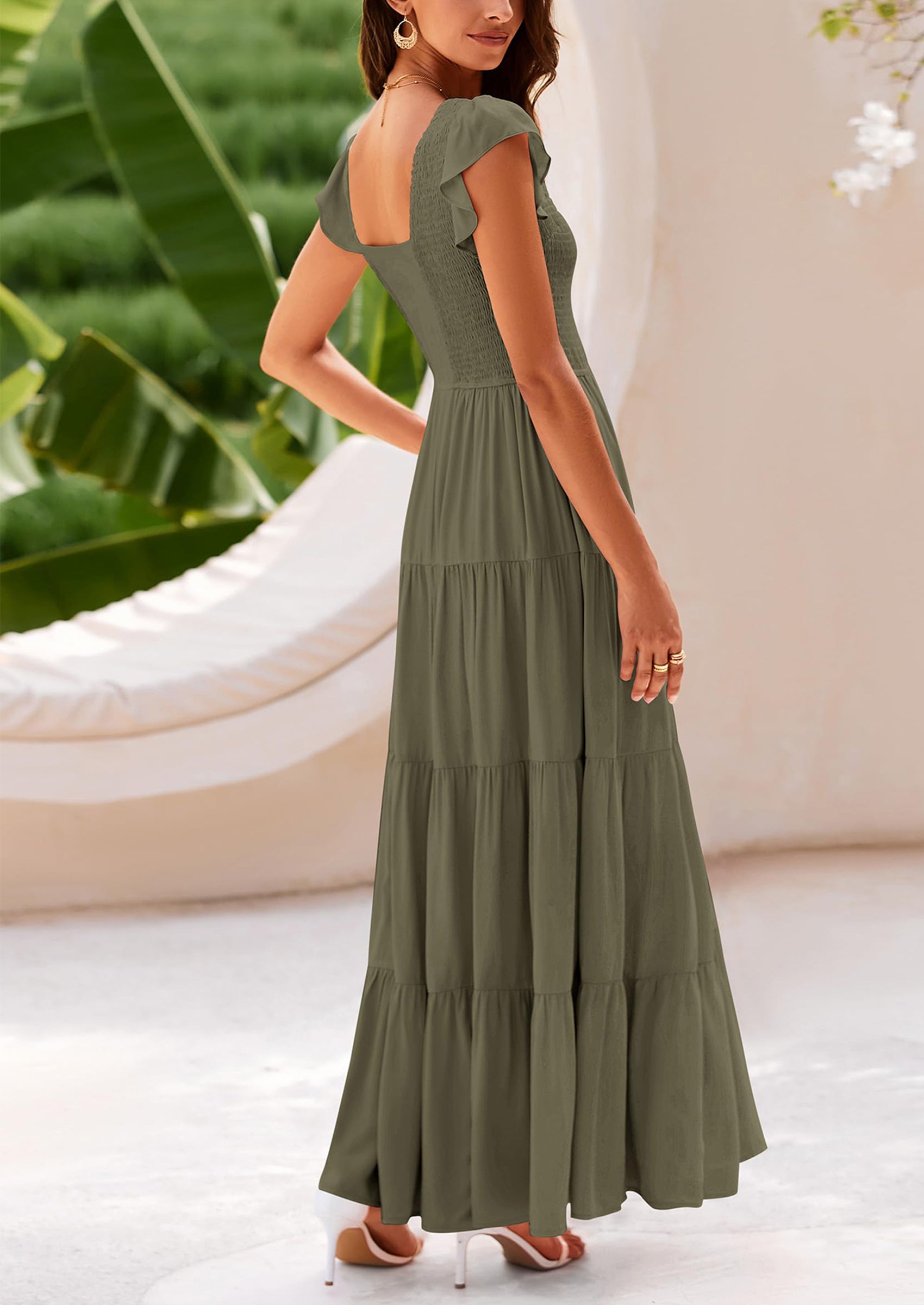 PRETTYGARDEN Women's Flowy Maxi Dress Casual Cap Sleeve V Neck Smocked Beach Sundress