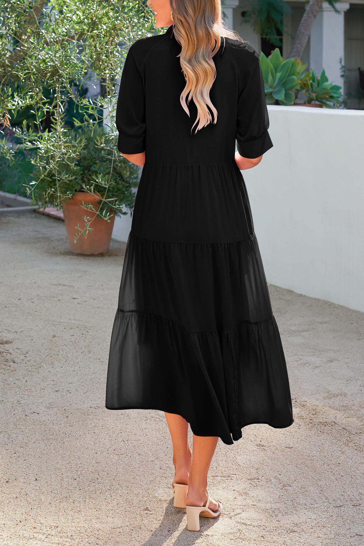 Button Up Ruffle A Line Flowy Maxi Dress