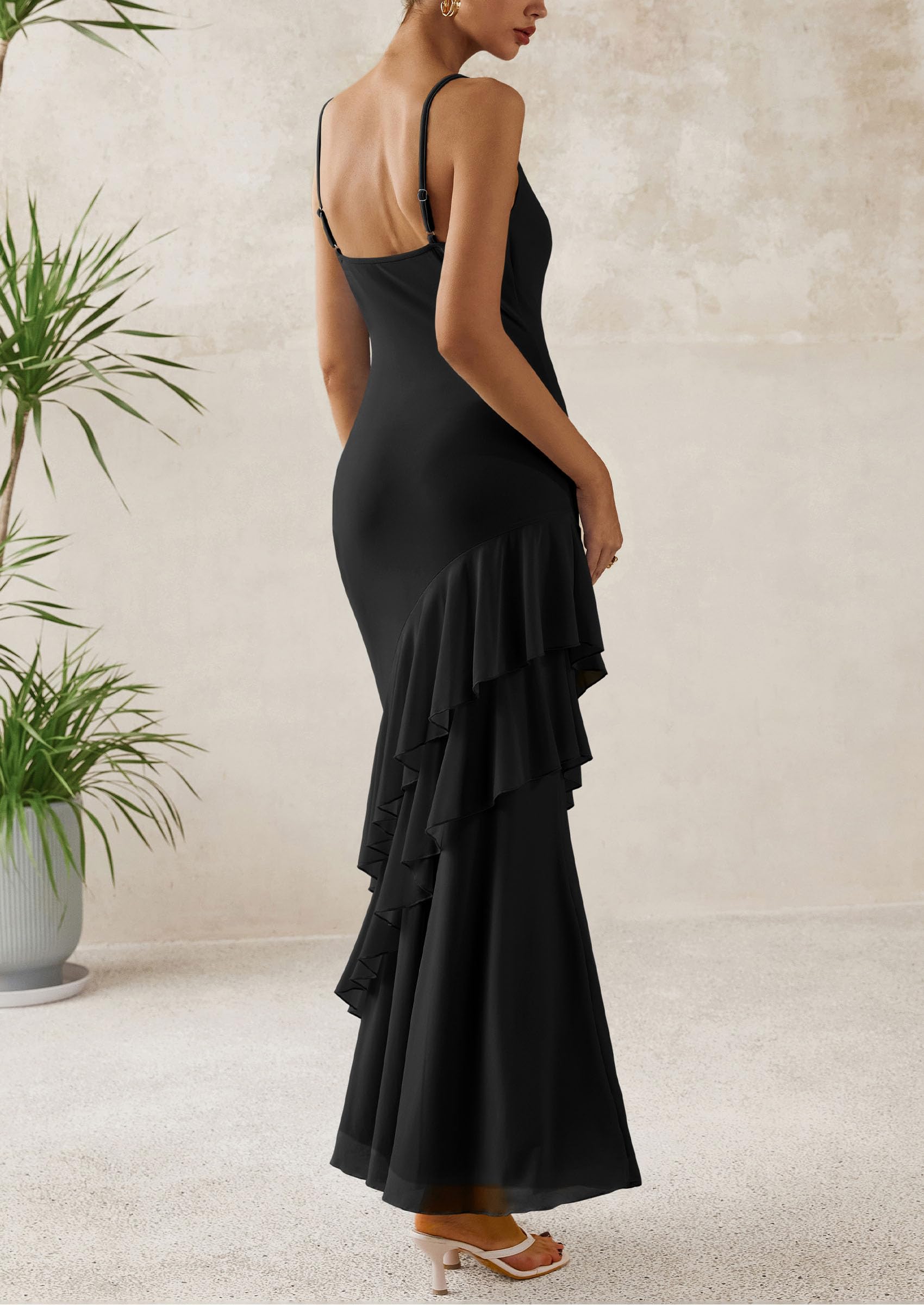 PRETTYGARDEN Maxi Dresses for Women Floral Beach Sundress Spaghetti Strap Tiered Wedding Guest Long Dress