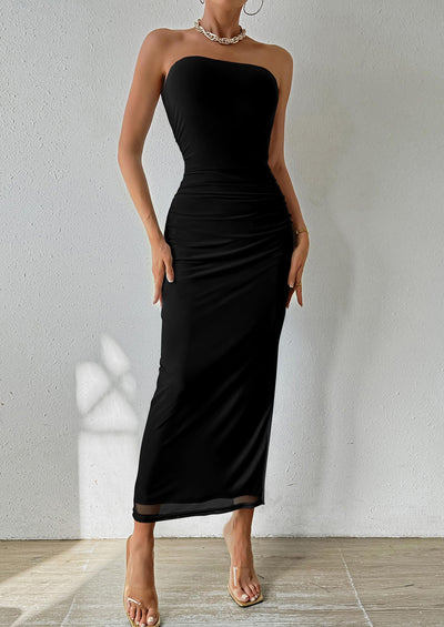 PRETTYGARDEN Women's Maxi Bodycon Dresses Strapless Tube Top Slit Floral Printed Party Club Long Dress