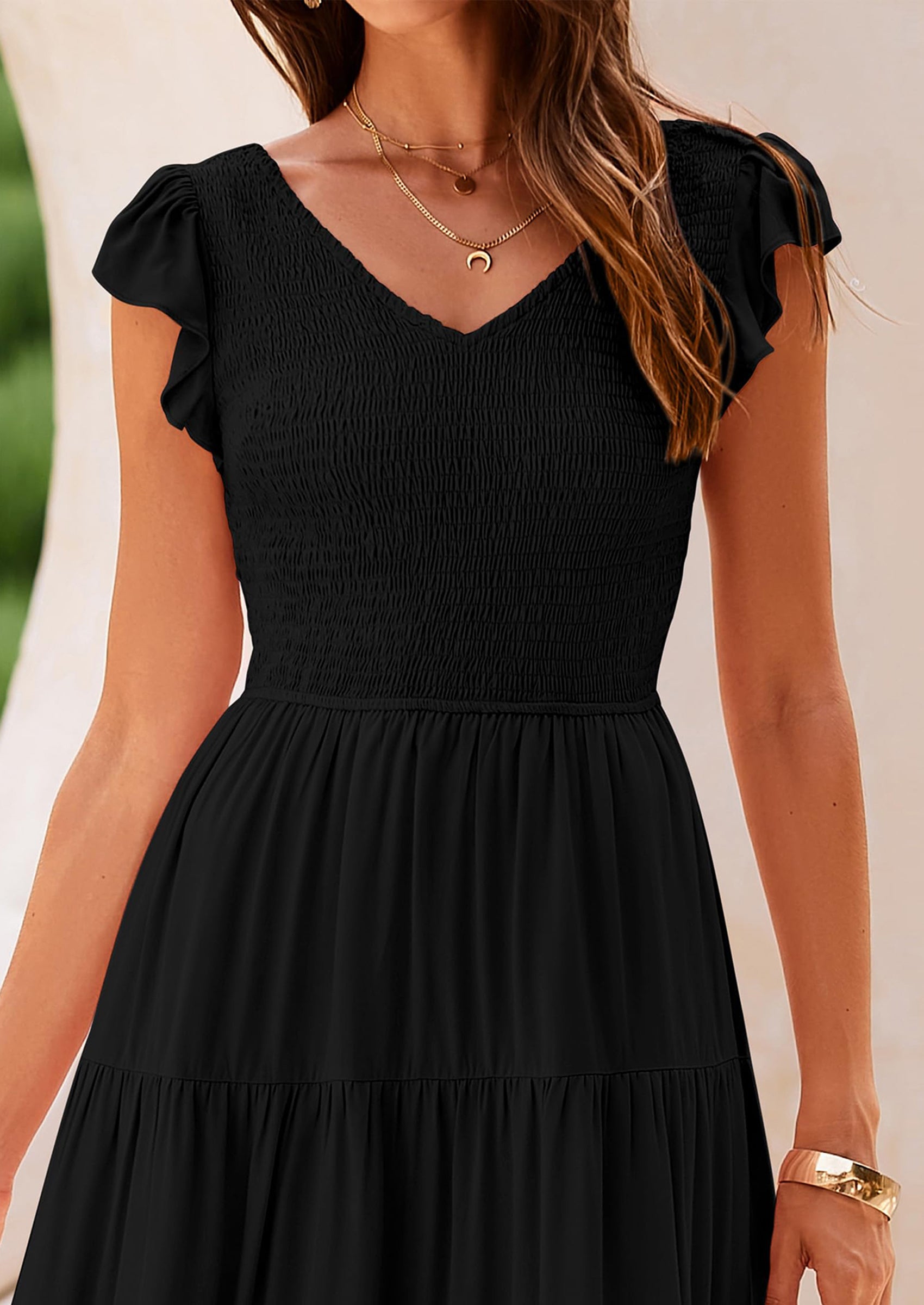 PRETTYGARDEN Women's Flowy Maxi Dress Casual Cap Sleeve V Neck Smocked Beach Sundress