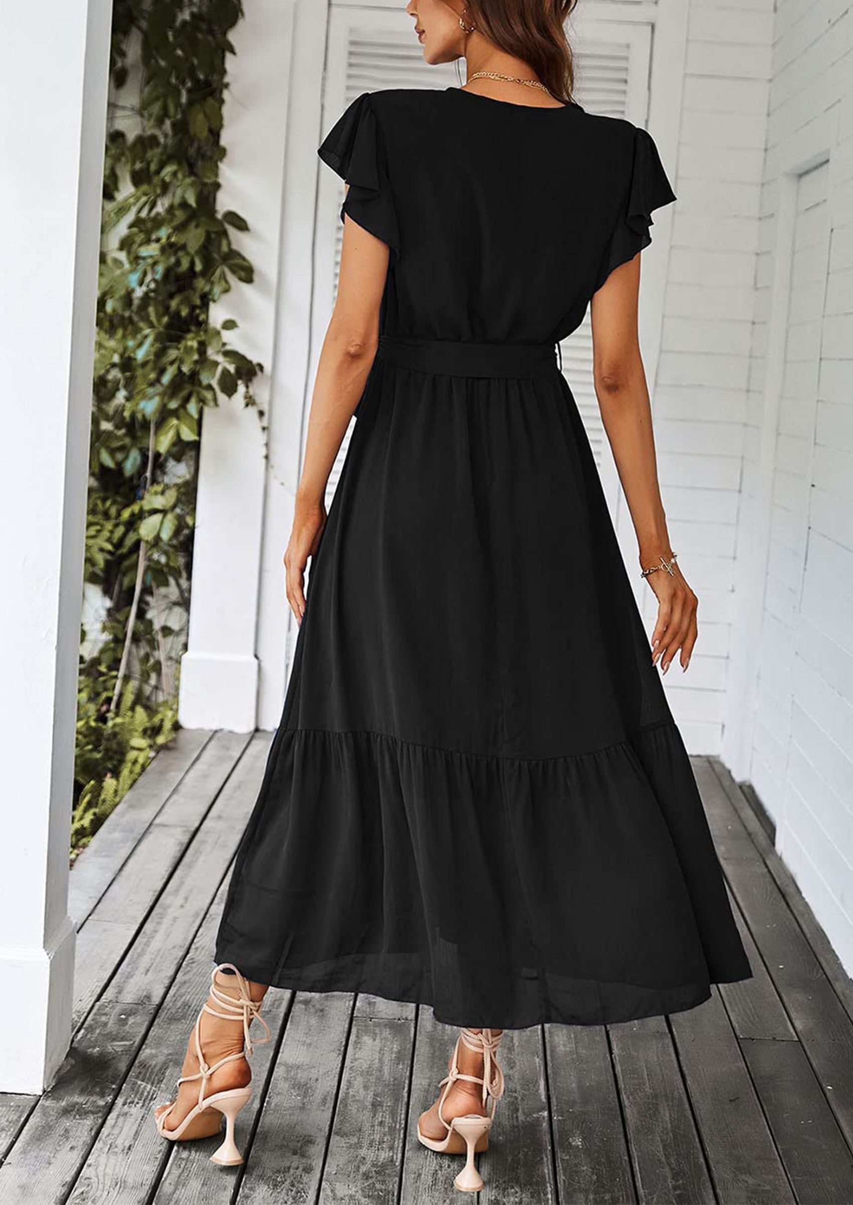 PRETTYGARDEN Women's Summer Floral Boho Maxi Dress Wrap Short Sleeve V Neck Ruffle A-Line Flowy Wedding Guest Long Dresses