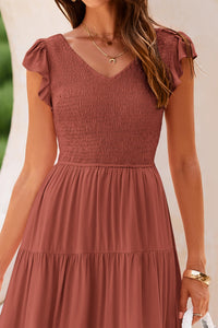 Cap Sleeve V Neck Smocked Beach Sundress