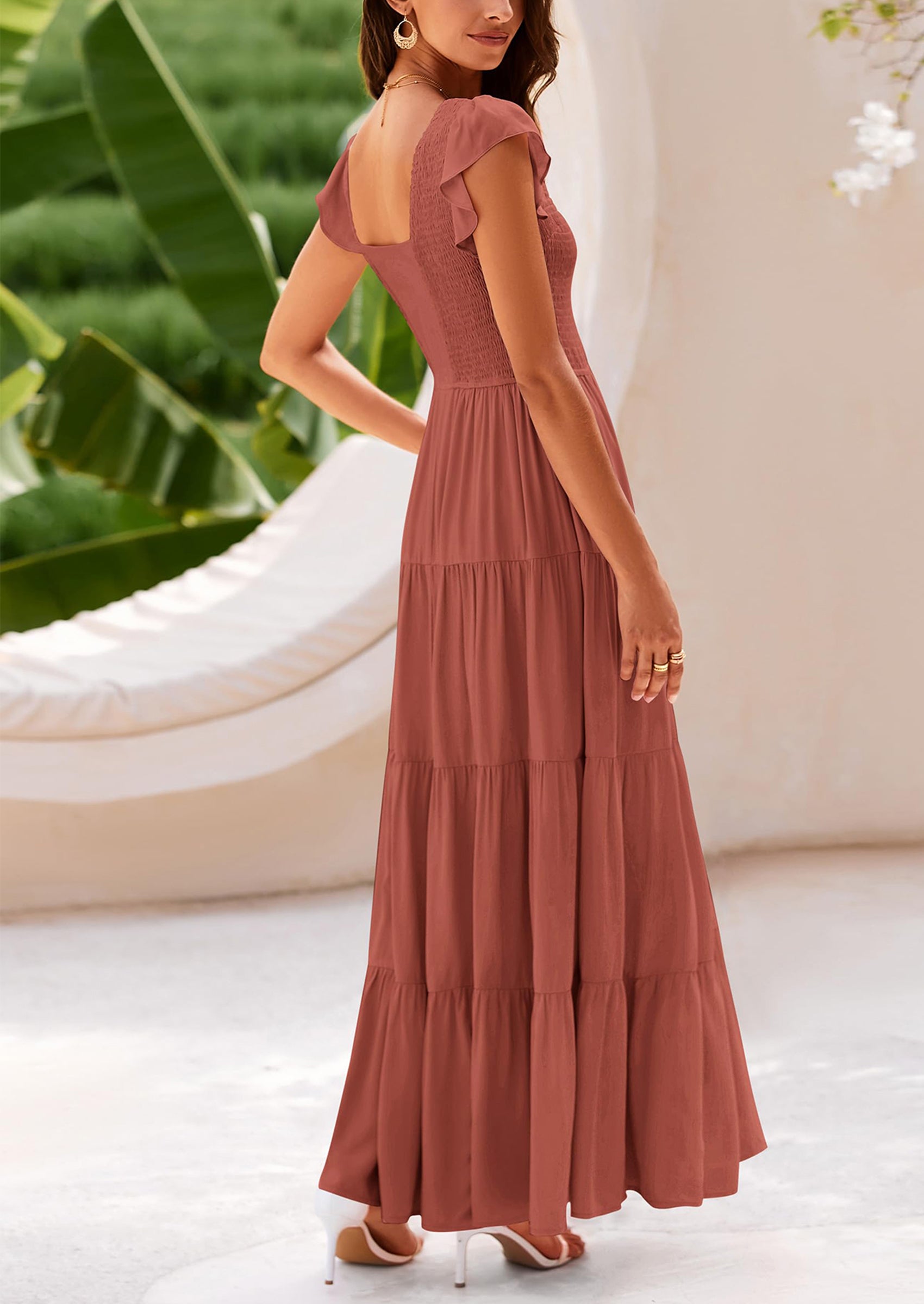 PRETTYGARDEN Women's Flowy Maxi Dress Casual Cap Sleeve V Neck Smocked Beach Sundress