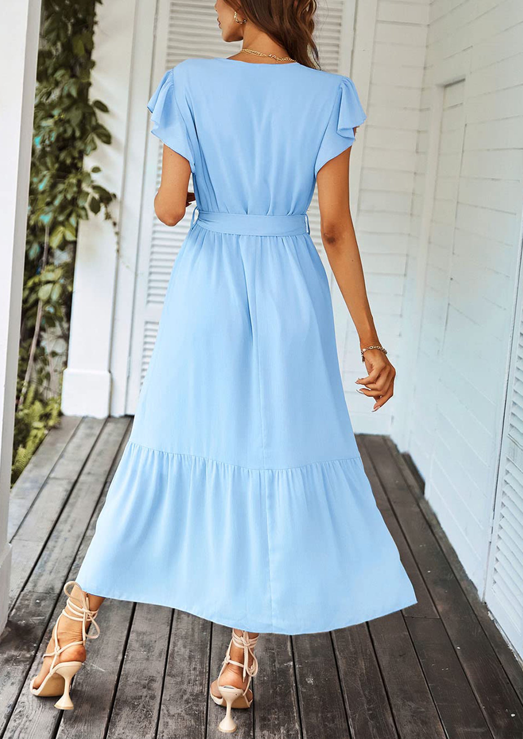 PRETTYGARDEN Women's Summer Floral Boho Maxi Dress Wrap Short Sleeve V Neck Ruffle A-Line Flowy Wedding Guest Long Dresses