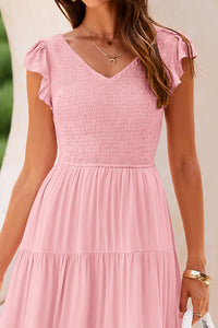 Cap Sleeve V Neck Smocked Beach Sundress