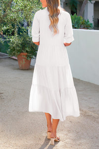 Button Up Ruffle A Line Flowy Maxi Dress