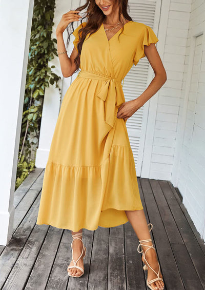 PRETTYGARDEN Women's Summer Floral Boho Maxi Dress Wrap Short Sleeve V Neck Ruffle A-Line Flowy Wedding Guest Long Dresses