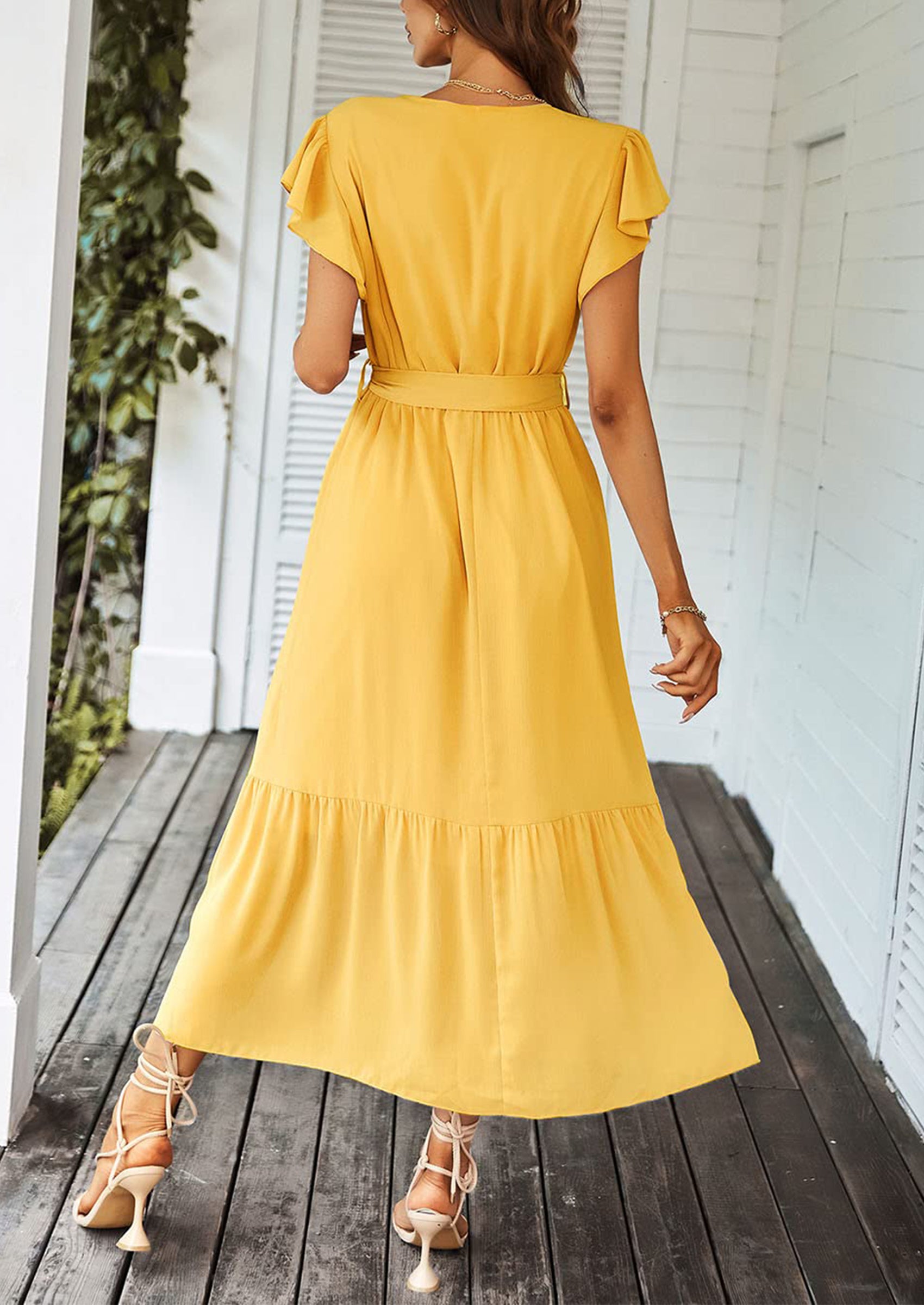 PRETTYGARDEN Women's Summer Floral Boho Maxi Dress Wrap Short Sleeve V Neck Ruffle A-Line Flowy Wedding Guest Long Dresses