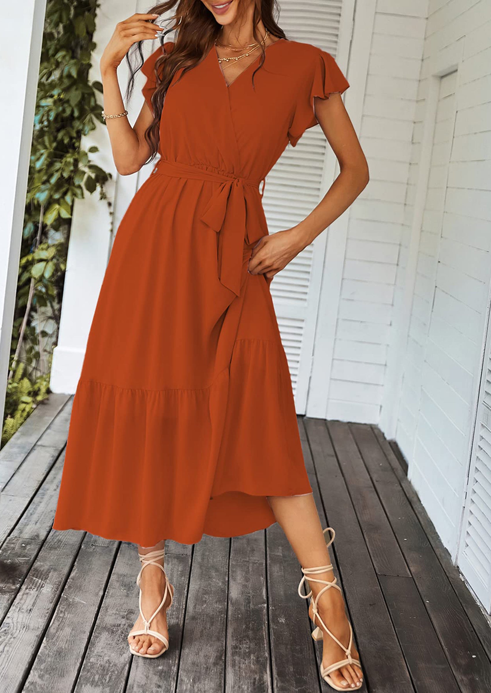 PRETTYGARDEN Women's Summer Floral Boho Maxi Dress Wrap Short Sleeve V Neck Ruffle A-Line Flowy Wedding Guest Long Dresses