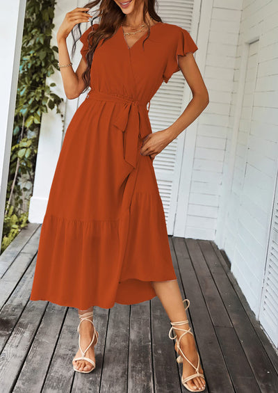 PRETTYGARDEN Women's Summer Floral Boho Maxi Dress Wrap Short Sleeve V Neck Ruffle A-Line Flowy Wedding Guest Long Dresses