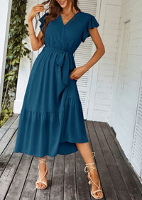 PRETTYGARDEN Women's Summer Floral Boho Maxi Dress Wrap Short Sleeve V Neck Ruffle A-Line Flowy Wedding Guest Long Dresses